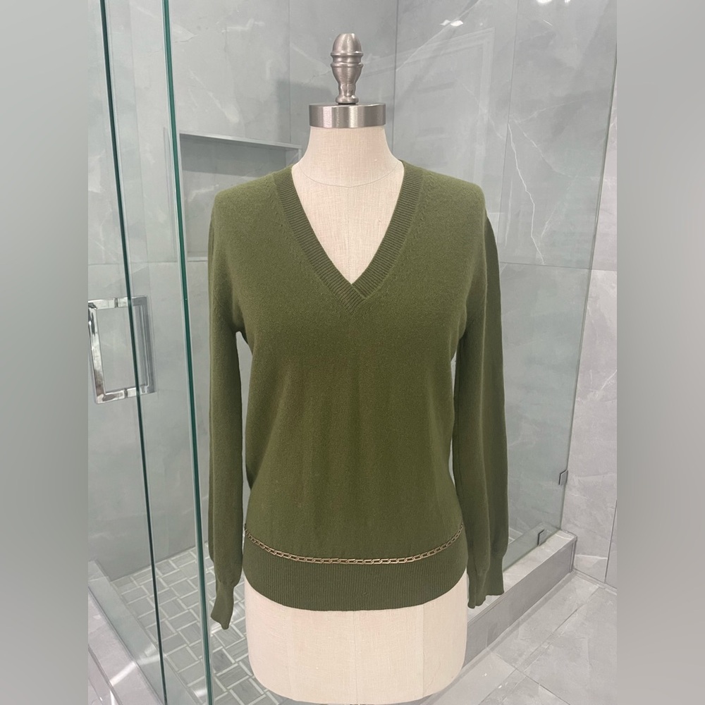 LOUIS VUITTON V-NECK LONG SLEEVE CASHMERE GREEN SWEATER SIZE XSMALL